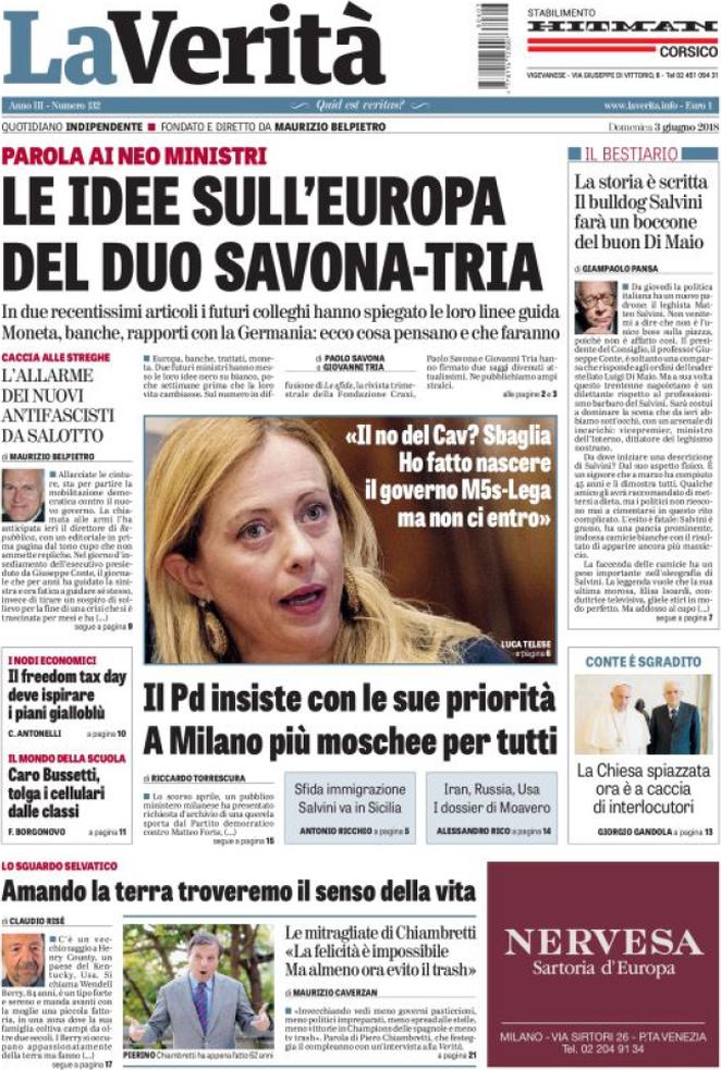 Prima Pagina Del Quotidiano La Verita